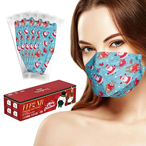 ctc connexions FFP2 Mask Christmas Green 20 Pack Disposable Protective KN95 Masks CE0598 Certified Filtration Rate ≥ 94% Individually Packaged……