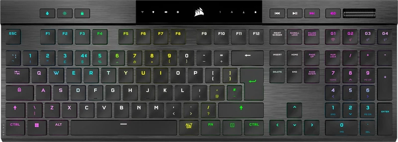 Corsair K100 AIR RGB Mechanical Gaming Keyboard - Ultra-Thin, Sub-1ms SLIPSTREAM WIRELESS, Low-Latency Bluetooth, CHERRY MX Ultra Low Profile Keyswitches - UK Layout, QWERTY - Black