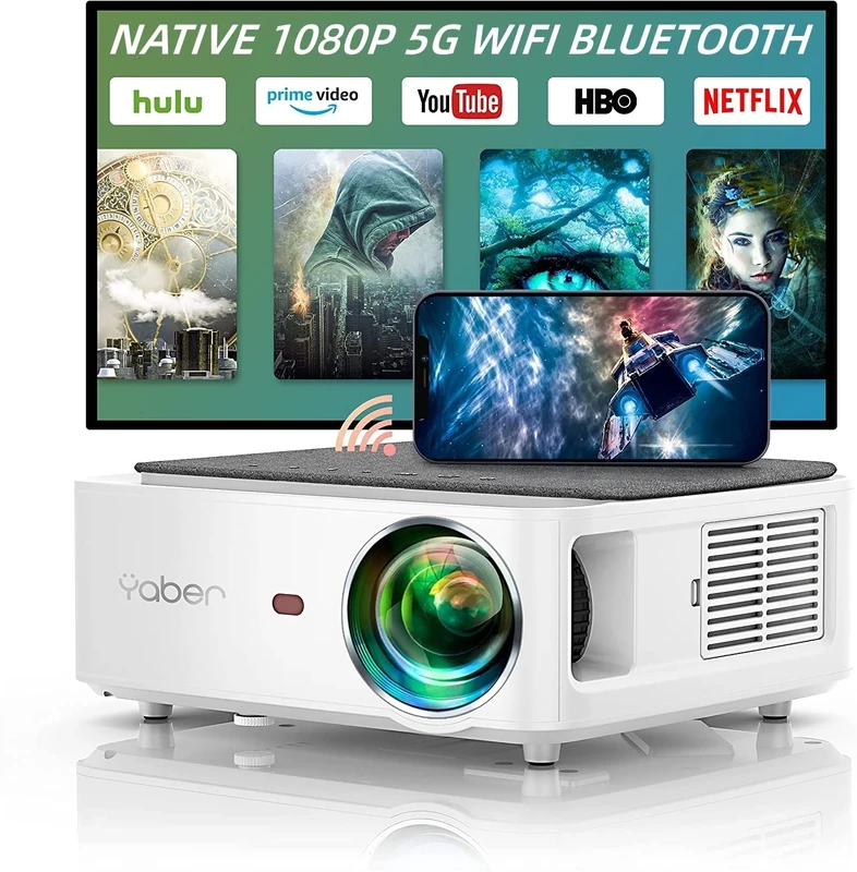 Auto Focus & Keystone 1080P HD Portable Projector, WiFi6 Bluetooth 5.2 Projectors, YABER Pro V9 Smart Projector, Home Cinema Projectors for Bedroom/Smartphone/TV Stick