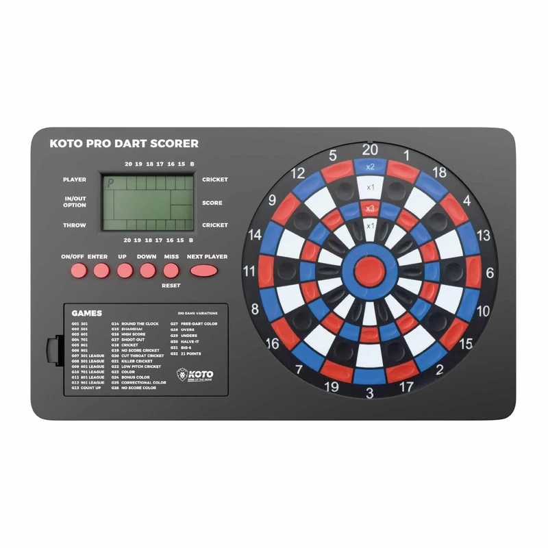 KOTO – Pro Dart Scoreboard Electronic with 32 Games, Digital LED Display & Wall Mount, Up to 8 Players, Battery Powered