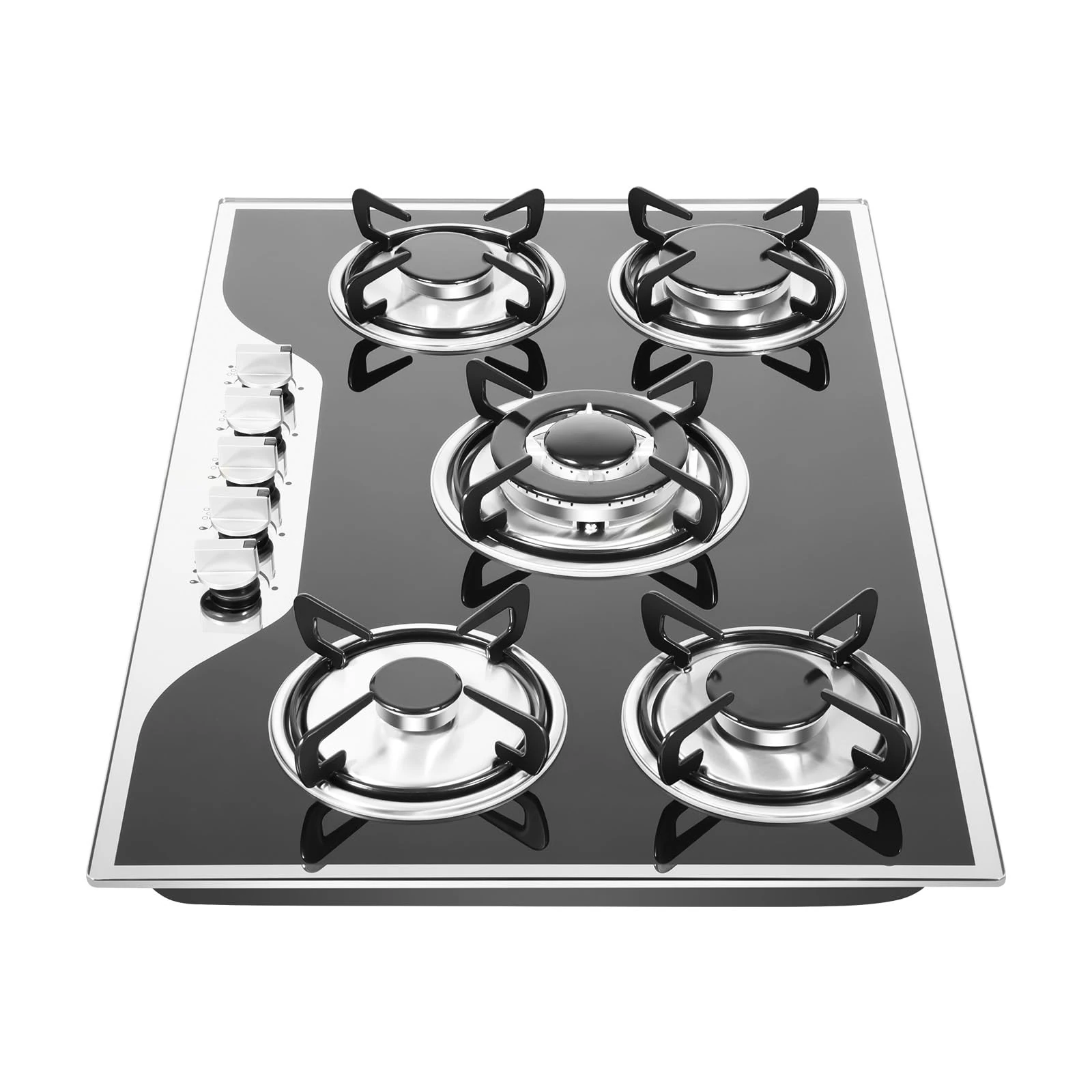 Gas Hob 5 Burner LPG/Natural Gas Stove with Nozzle Natural Gas Stove 5 Burners Gas Hob Built-in Stove for Natural Gas 770 x 510 mm Gas Hob (3.0 + 2.75 + 1.75 + 1.75 + 1.0 KW)
