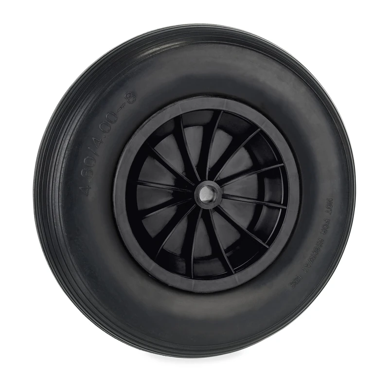 Relaxdays Wheelbarrow Wheel 4.80/4.00-8, Rubber Tyre, Plastic Rim, Puncture-Proof Replacement, up to 100 kg, Black, 4.8/4-8 - Image 1