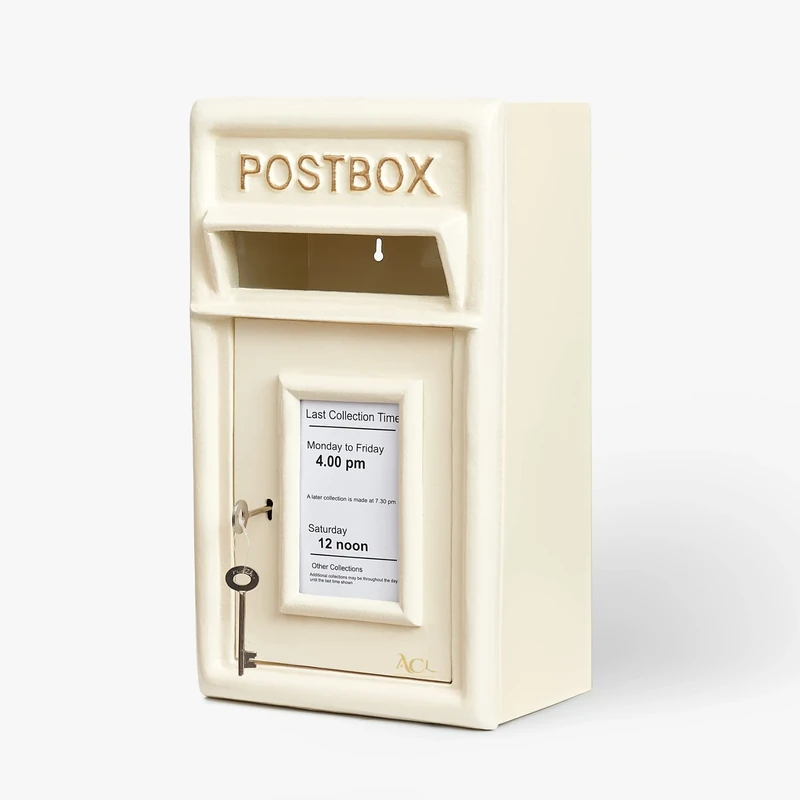Assorted Collections Wall Mounted Post Box Classic Large Letter Box Lockable With 2 Keys, Heavy Duty Cast Iron Weatherproof Mailbox Easy To Install Keep 24x17x 44 cm, 11.8 kg (Ivory)