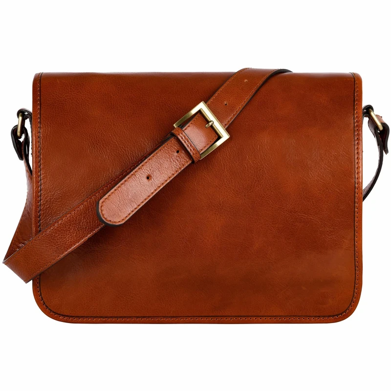 Time Resistance Leather Messenger Bag for Men, Handmade Crossbody Bag, Shoulder Bag Made in Italy, cognac