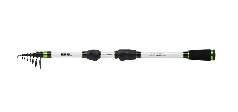 Mitchell Epic MX1 Telescopic Spinning Rod | Compact Travel Fishing Rod for Freshwater & Saltwater | Lightweight Carbon Blank | Ideal for Bass, Trout & Perch | EVA Handle | White/Black, 2.1m 2-12g
