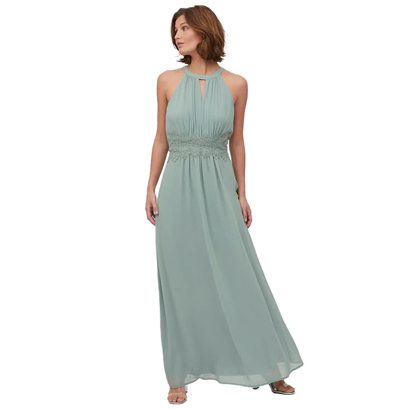 Vila Women's Vimilina Halter Neck Maxi Dress/Su-Noos, Green Milieu/Detail: Elastic, 8