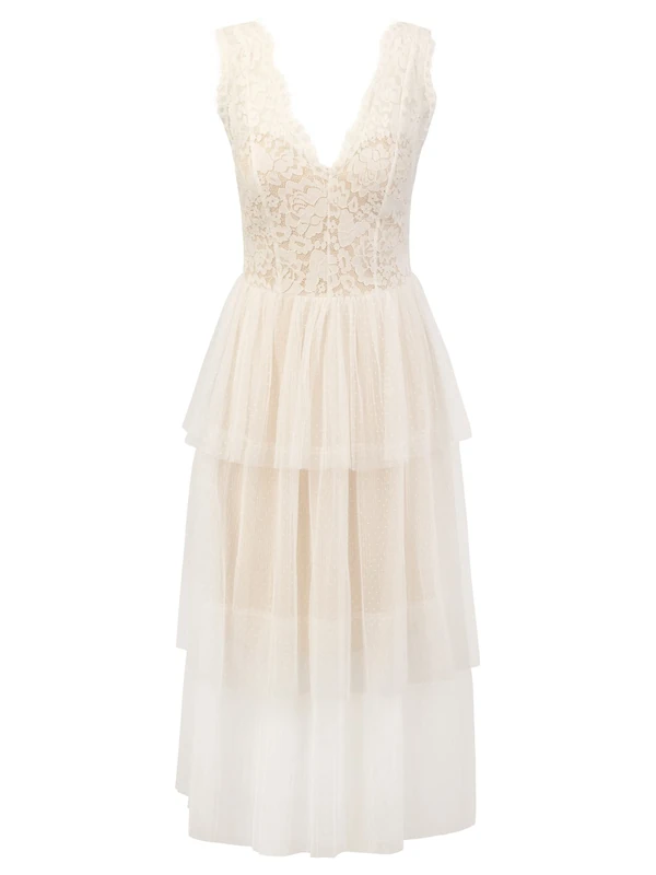 ApartFashion Women's Dress, Cream, 14