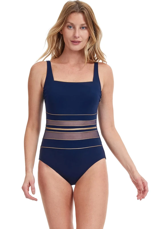 Gottex Women's One-Piece Swimsuit, Navy/Gold, 44