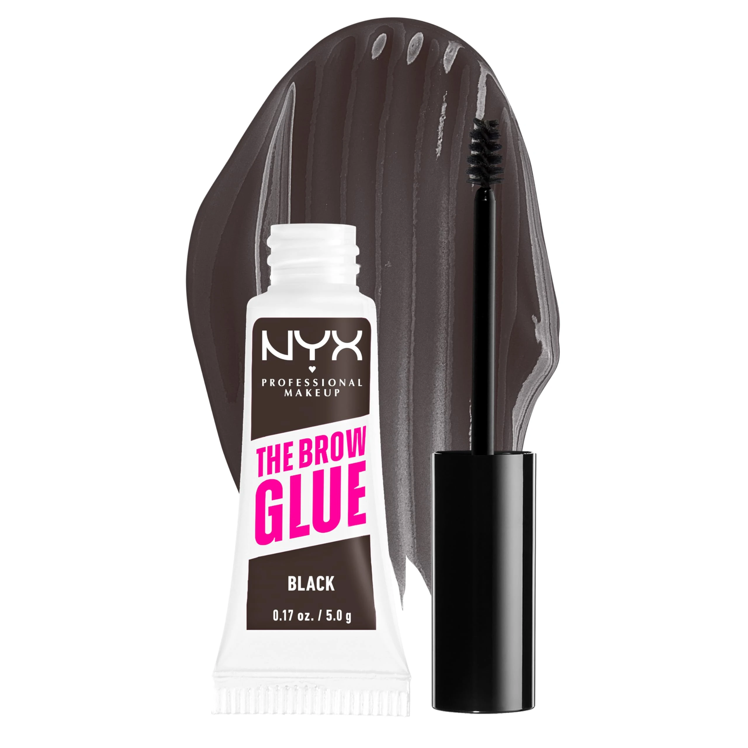 NYX Professional Makeup Brow Gel, The Brow Glue, Tinted Eye Brow Gel, Instant Brow Styler for Laminated Brow Look with 24 Hour Extreme Hold, Non-Sticky, Black