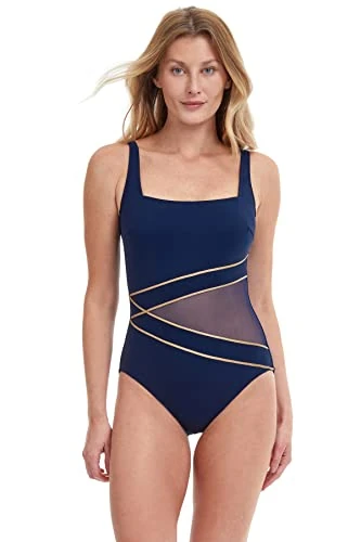 Gottex Women's Standard Onyx Square Neck One Piece, Navy/Gold, 40