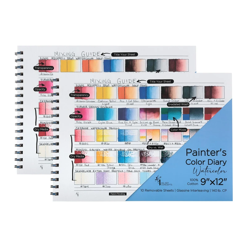 HG Art Concepts Painters Color Diary - 9x12 Spiral-Bound Color Swatch Book with 10 Pages for Watercolor & Mixed Media - 2 Pack - Image 1