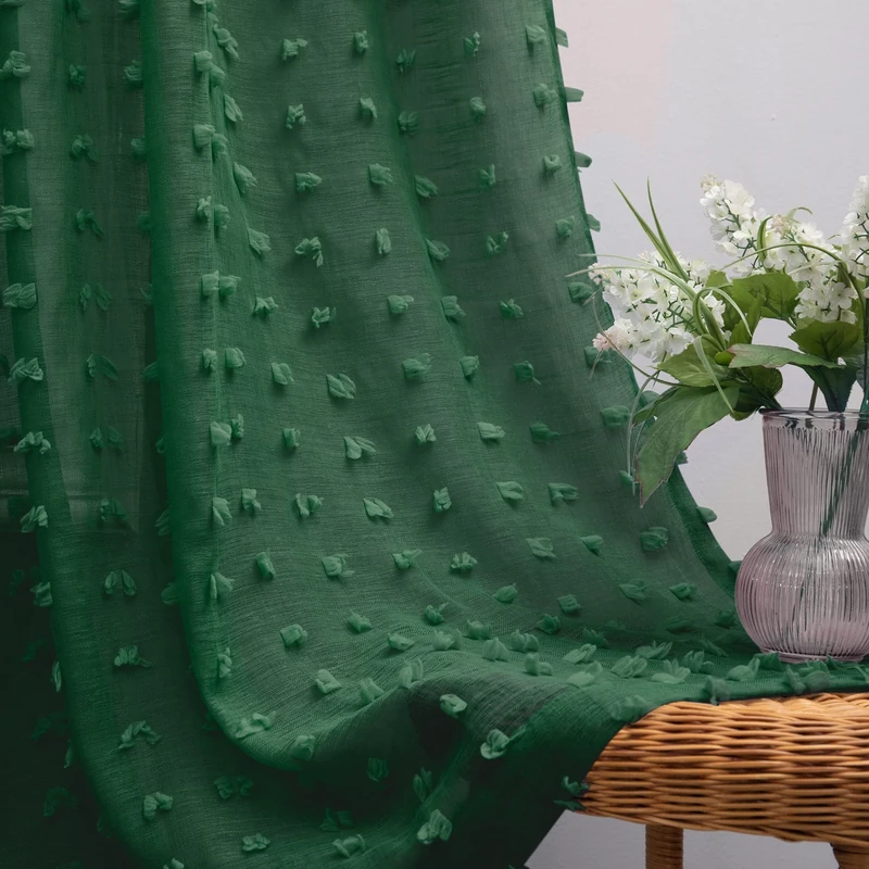 KOUFALL Dark Emerald Green Curtains 96 Inches Long,Sheer Vintage Curtains for Living Room Bedroom,2 Panel Set - Image 1