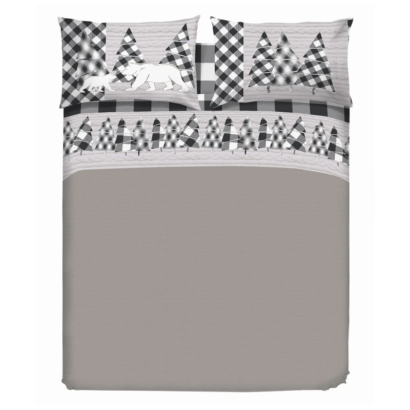 PENSIERI DELICATI 100% Cotton Double Bed Set 180 x 200 Including Bottom Sheet, Top and 2 Pillowcases, Made in Italy, Canada Pattern White