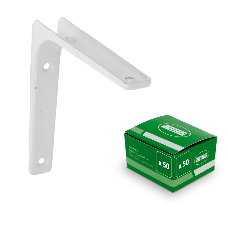 Amig - Steel Angle | Set of 50 Pieces | 75 x 75 mm (3'' x 3'') | White Finish | Mod. 2