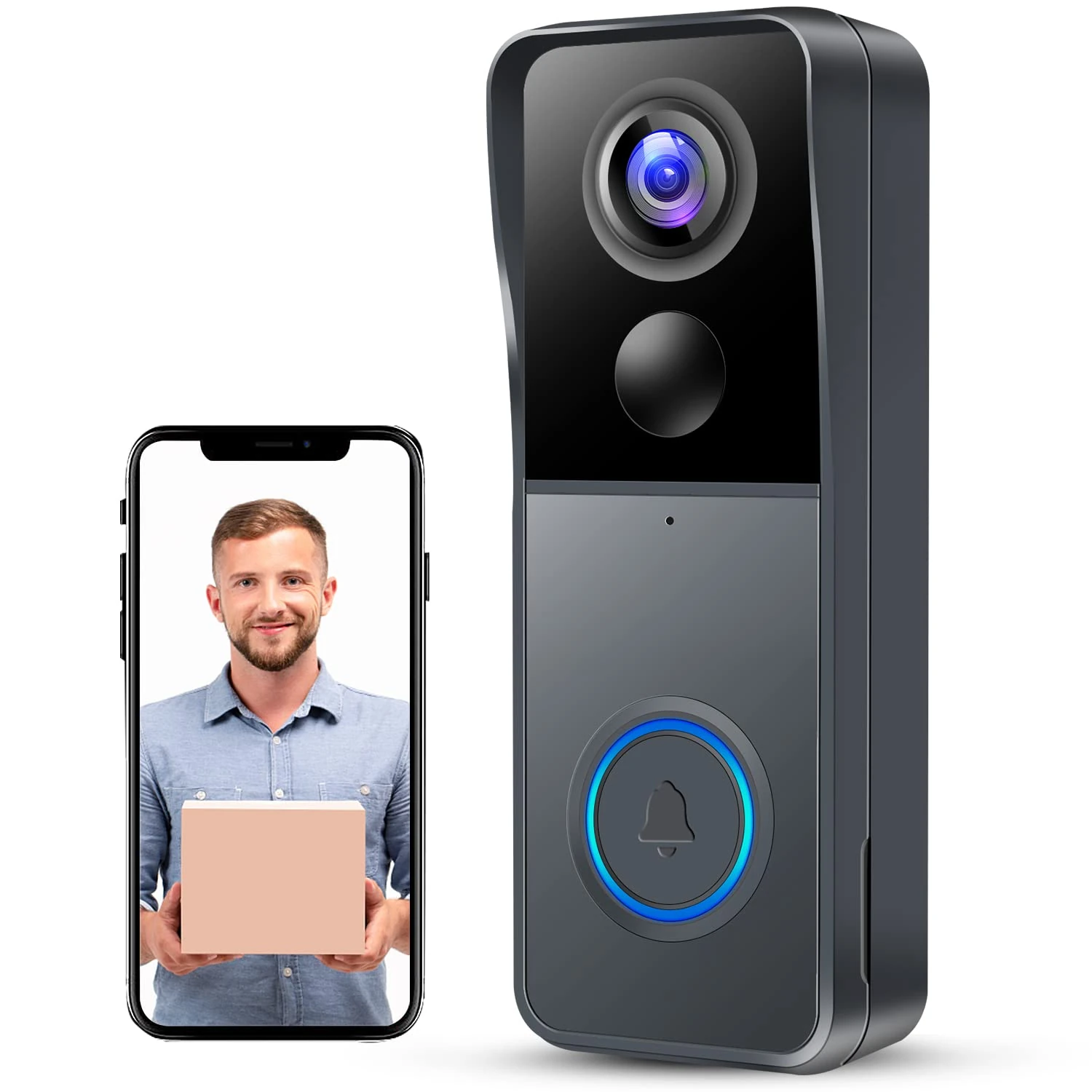 KAMEP Video Doorbell Wireless Camera Doorbells, 2K HD Smart WiFi Security Camera Door Bell with PIR Motion Detection, 2-Way Audio, Night Vision, IP66 Waterproof, Support memory Card & Cloud Storage