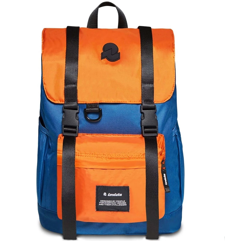 Invicta Backpack, CHAT COLORBLOCK Eco-friendly Knapsack, Book Bag, For Office, Day Trips & Commuting, For School, Sport, Free Time, with Side Pockets & Laptop Sleeve, Italian Design, blue/orange
