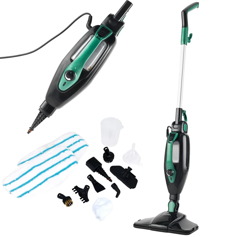 Salter SAL01369 Steam Cleaner - 14 in 1 Hygienic Floor Cleaning, Chemical-Free Cleaning, 1300W, 330ml + 12x Accessories, Converts To Handheld Device, For Carpets, Hard Floors, Windows, Cars, Mirrors