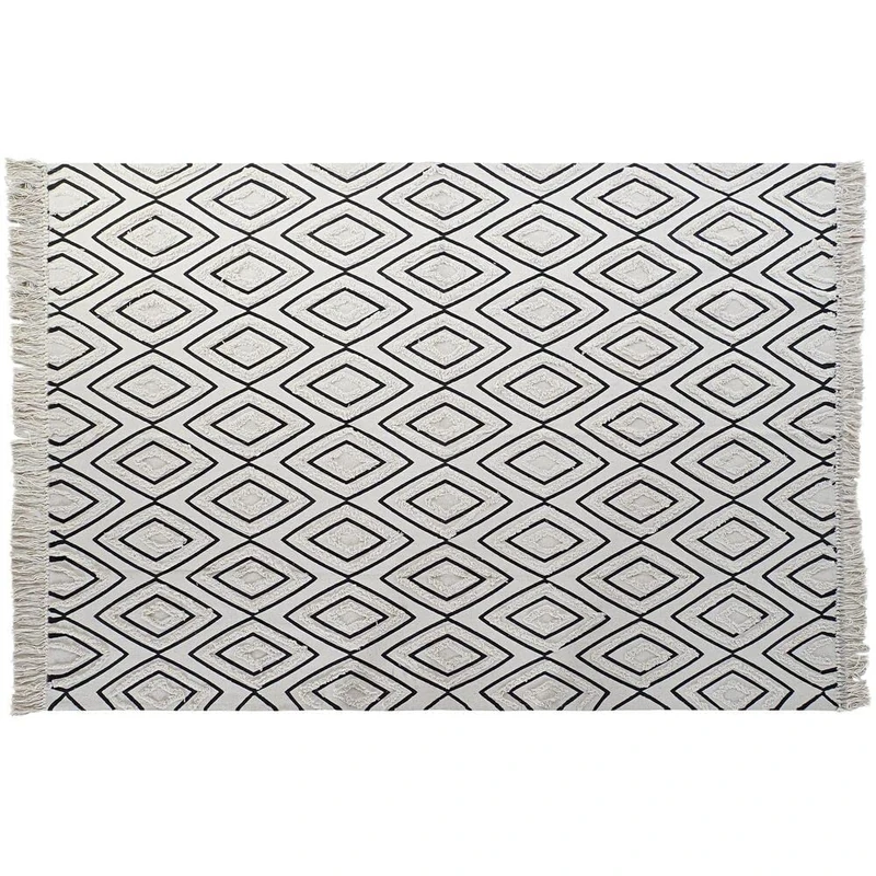 DKD Home Decor Rug 160 x 250 x 0.8 cm Black Polyester Cotton White Rhombus Boho - Brand EAN: 8424001928040