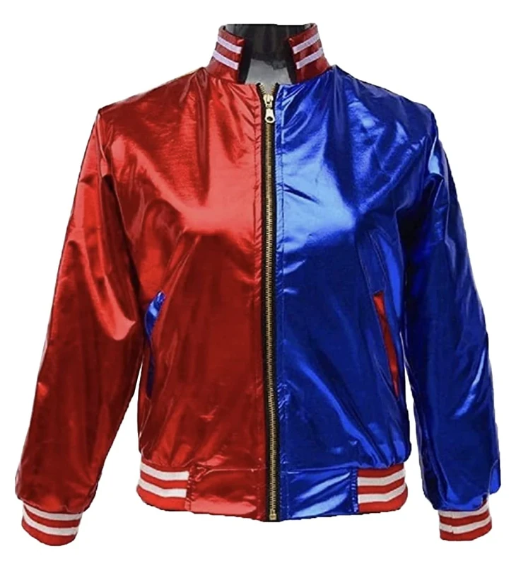 Ladies Suicide Squad Harley Quinn Bomber Jacket Costume Metallic Shiny Fancy Dress Pants Leggings Top 8-24