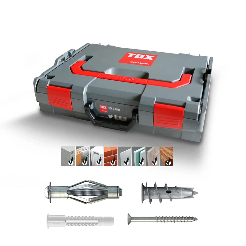 TOX L-BOXX All-Round Stackable Assortment Case, with Assorted Tri All-Purpose Dowels for Building Cavities, 440 Pieces, 094901605