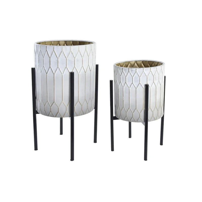 DKD Home Decor Estándar Pot Set, White, Black