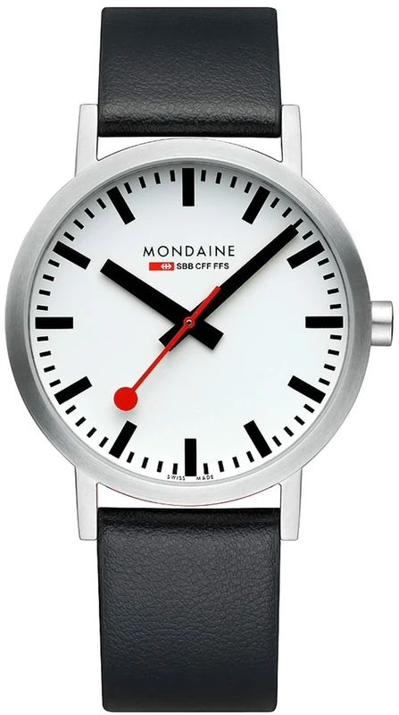 Mondaine A660.30360.16SBBV Men's Analogue Quartz Watch with Leather Strap, Black, Strap.