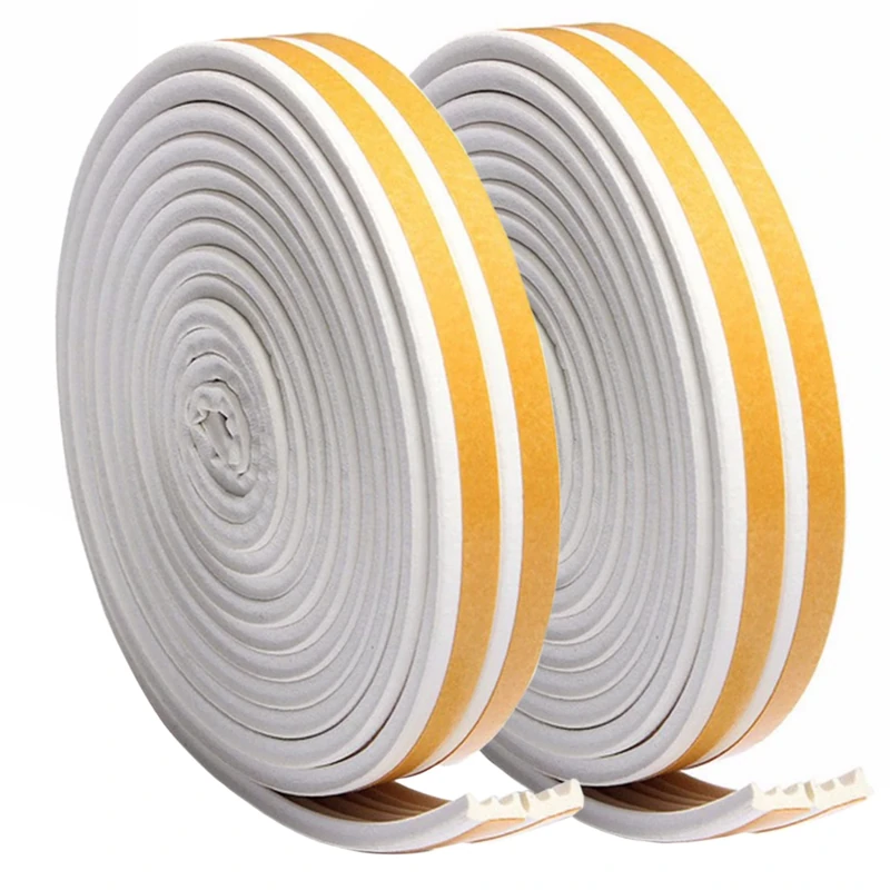 Weather Stripping Tape, Doors Windows Draught Excluder Self-Adhesive Anti-Collision Rubber E Type Foam Sealing Tape, Rubber Sound Insulation for Door Window Draught Stopper (White E-9 x 4-20 m)
