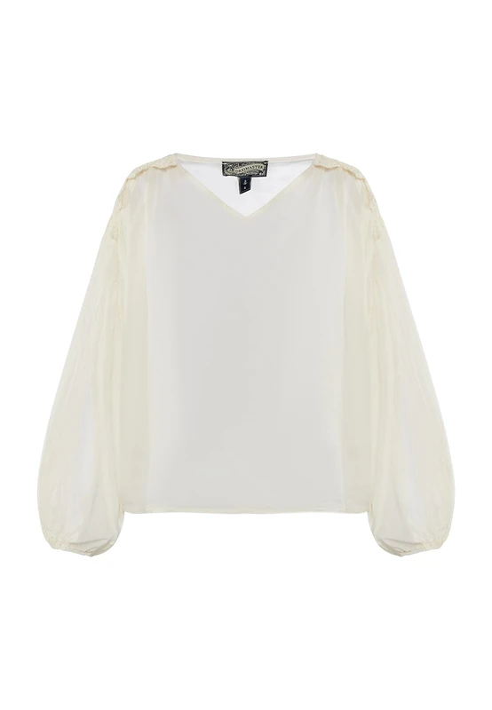 DreiMaster Vintage Women's Cotton Blouse, Wool White, M