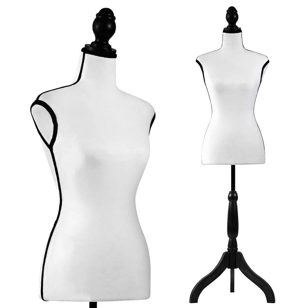 SereneLife Mannequin Body Female Torso, Clothes Mannequin, Manikin Body, Female Manequins with Adjustable Height (132–163 cm) for Sewing, Clothing Display, Tailors Dummy, Tripod Pinewood Stand (White)