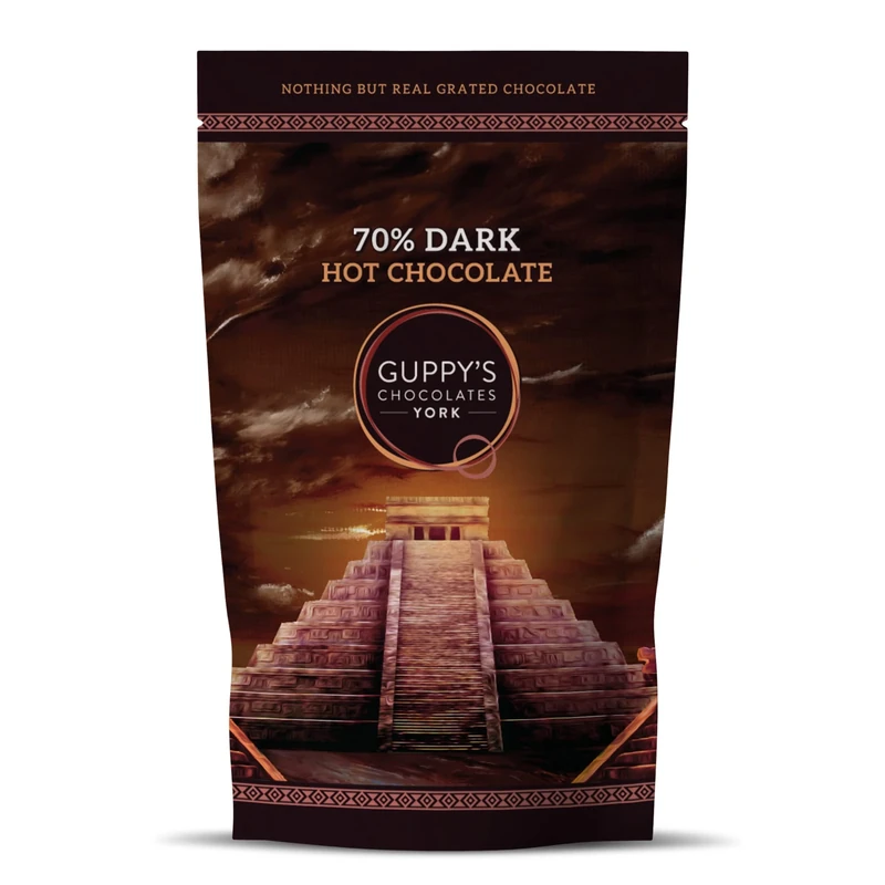 Guppy's Chocolates York | Hot Chocolate Flakes | Luxury 70% Dark Hot Chocolate | Real Grated Drinking Chocolate | (Dark Chocolate)