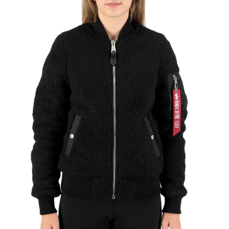 Alpha Industries Women's MA-1 VF Teddy Bomber Jacket for Ladies, Black, S