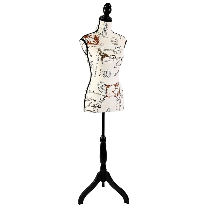 SereneLife Mannequin Body Female Torso, Clothes Mannequin, Female Manequins with Adjustable Height 131-163 cm, Sewing Display, Tailors Dummy with Tripod Pinewood Stand (Printed)