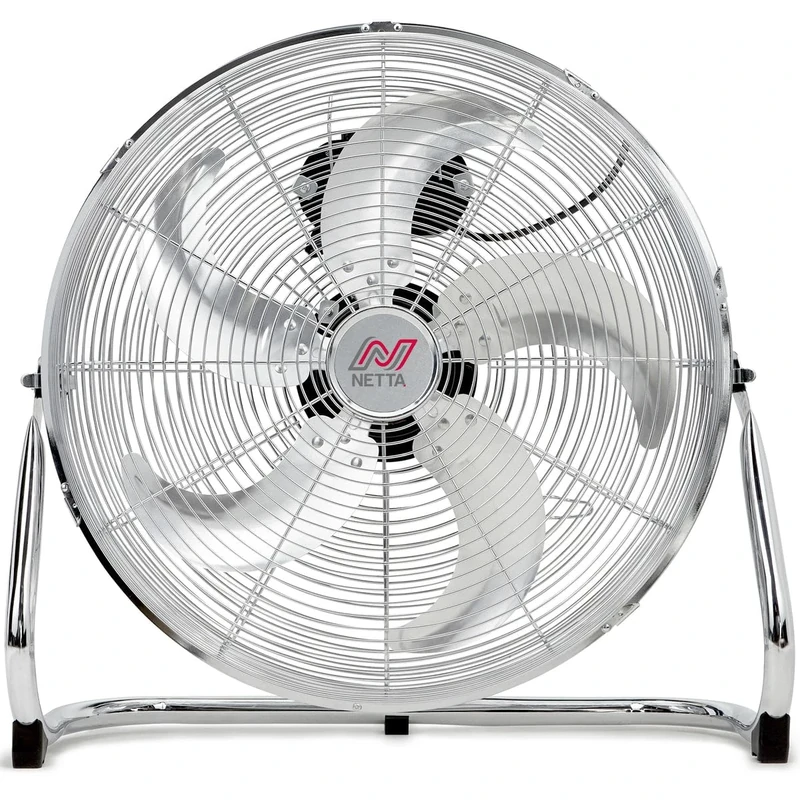 NETTA Gym Floor Standing Fan - 20" with 5 Blades – 3 Speed Settings and Tilt Option, Powerful Circulation, Wall Mountable, Fixtures and Fittings Included - Chrome