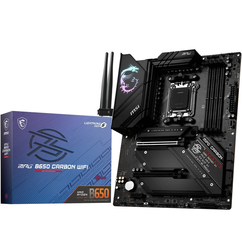 MSI MPG B650 Carbon WiFi Motherboard, Micro-ATX - Supports AMD Ryzen 7000 Series Processors, AM5-12 Duet Rail 80A VRM, DDR5 Memory Boost 6400+MHz/OC, 2 x PCIe 4.0 x16, 2 M.2 G. en4, Wi-Fi 6E