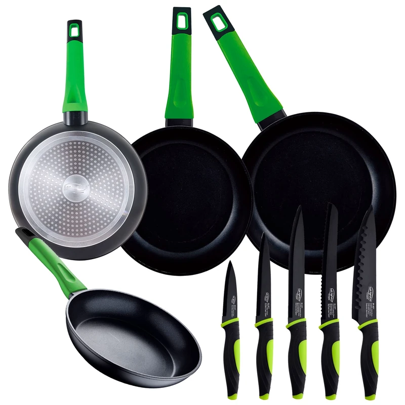 San Ignacio PK5273 Set 4 Frying Pans of 20x4,5 24x5 26x4,5 28 x 5,4, Non-Stick, Vitoria, in Black Forged Aluminum, with Soft Touch Handles in Color - Image 1