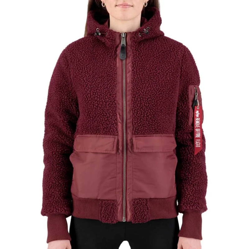Alpha Industries Women's Zip Hood Teddy Ladies Flyers Jacket, Burgundy, XS