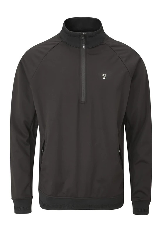 Farah Golf Men's Kala Zip Neck Wind Resistant Water Repellent Active Sport Pullover Jacket, Black, L UK - Image 1