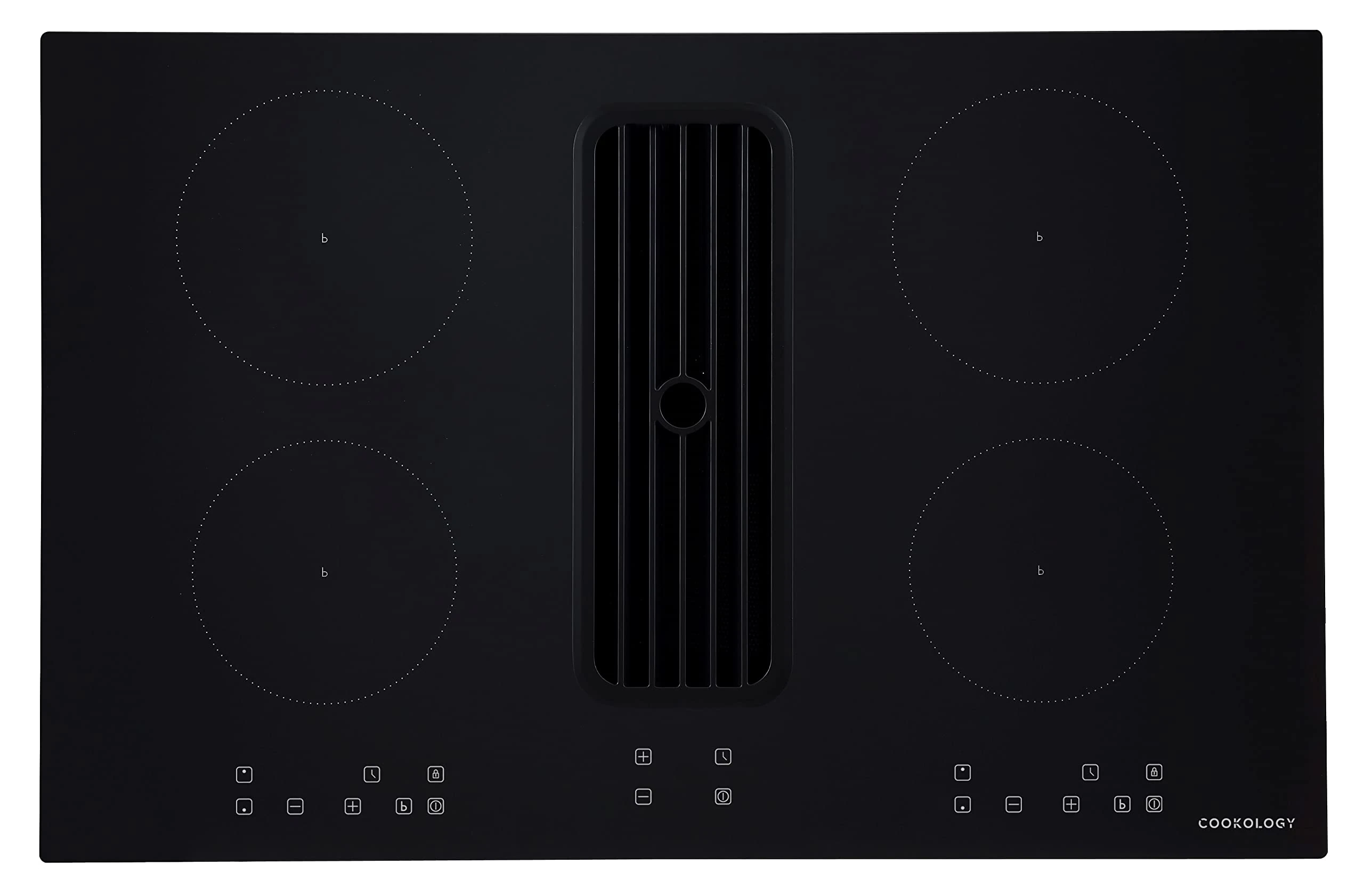 Cookology CIHDD800 80cm Electric Induction Hob in Black - 4 Cooking Zone - Built-in Downdraft Extractor Fan with 3 Speeds - Child safety Lock - Touch Control Panel
