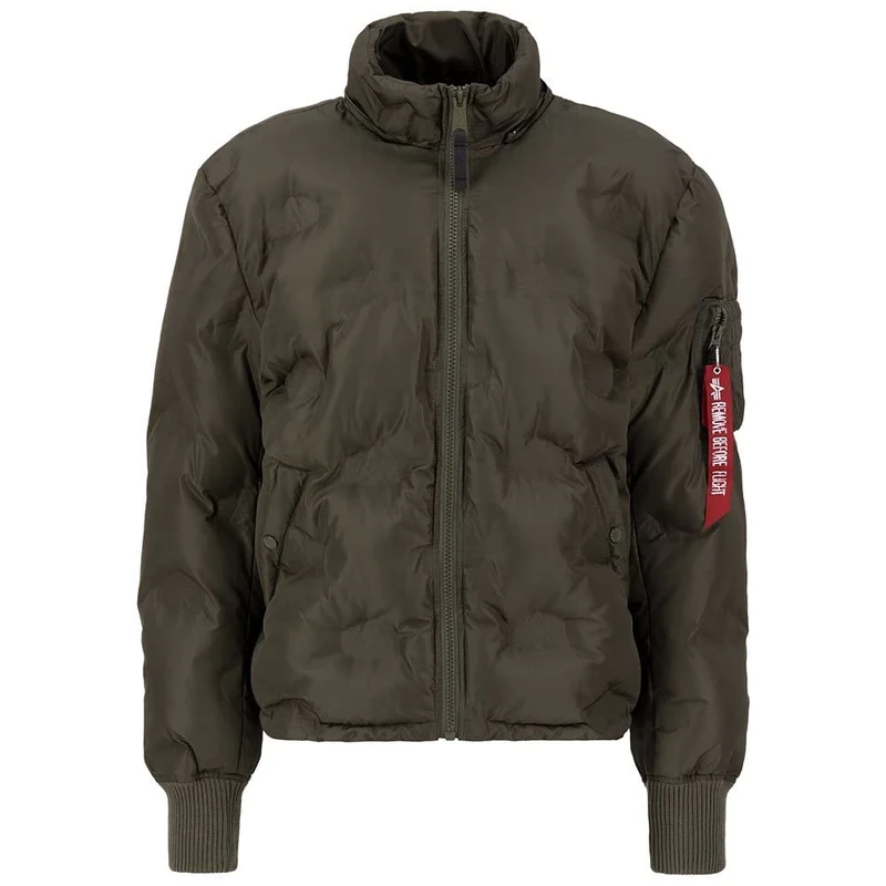 ALPHA INDUSTRIES Men's Hooded Logo Puffer Jacket, 142-dark Olive, XL