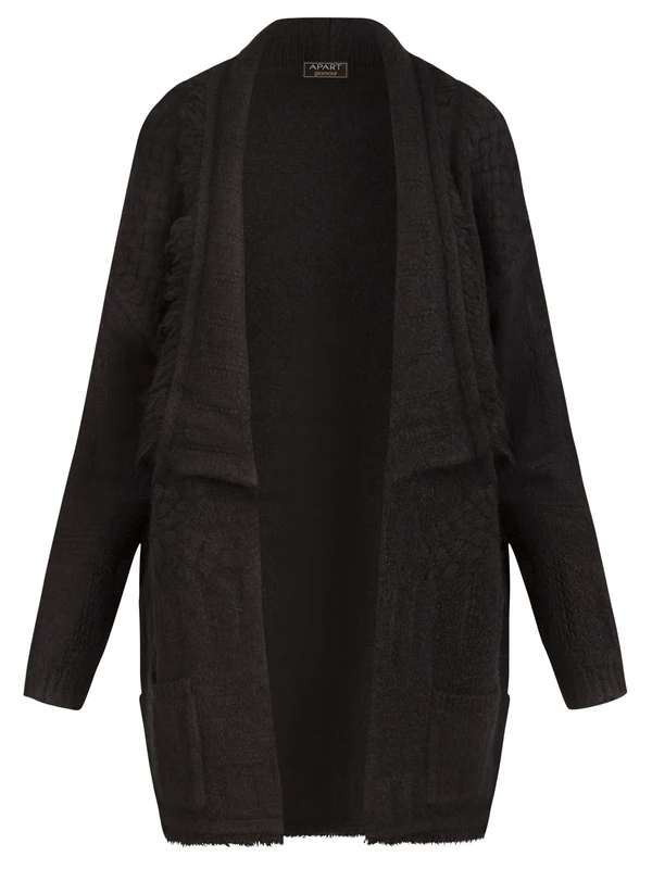 ApartFashion Women's Apart Fringed Hem Cardigan Sweater, Black, L - Image 1