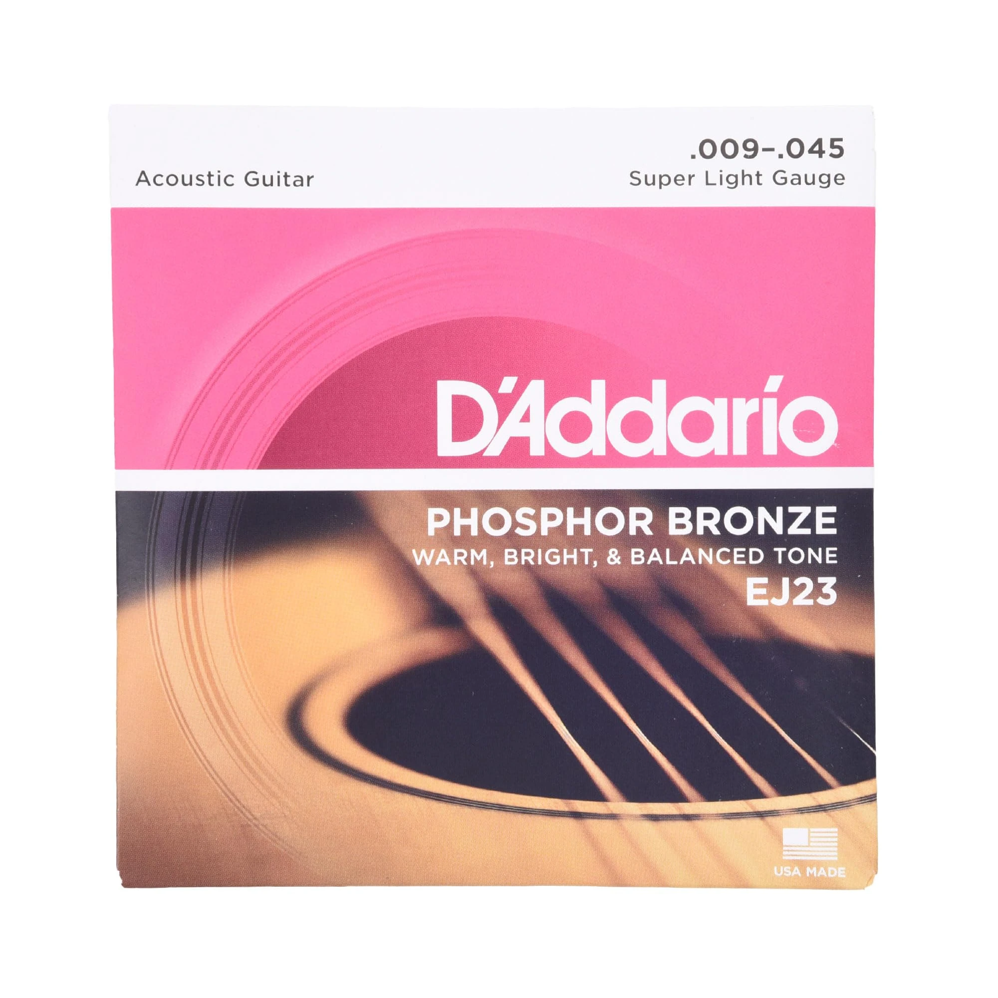 D'Addario Guitar Strings - Phosphor Bronze Acoustic Guitar Strings - EJ23 - Rich, Full Tonal Spectrum - For 6 String Guitars - Super Light, 9-45