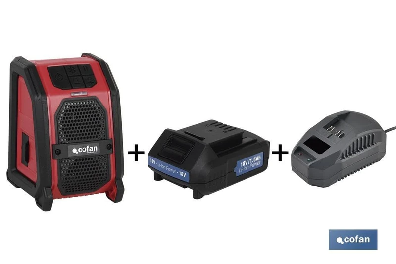 COFAN 50003314 Pack Altavoz Bluetooth + Bateraa 1.5ah + Cargador - Pack De Altavoz Bluetooth, Bateria 1.5ah Y Cargador for DIYers & Professionals for Repair, Installation and Workshop tasks, 1.5ah