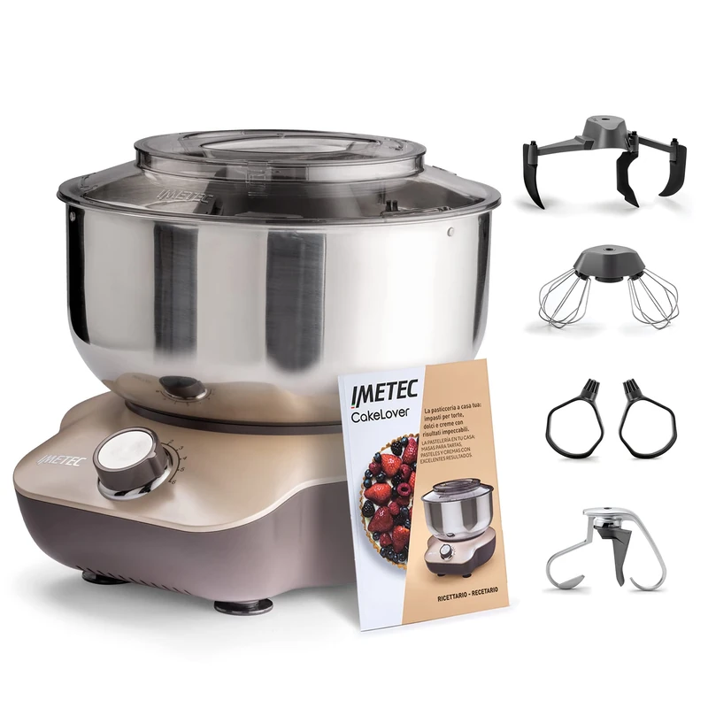 Imetec CakeLover Planet Mixer for Candy, Creams and Savoury Dough, Equipped Compact 1500 W, Whisk, Shovels and Hooks, Stainless Steel Container, 5 Litre, 6 Speeds