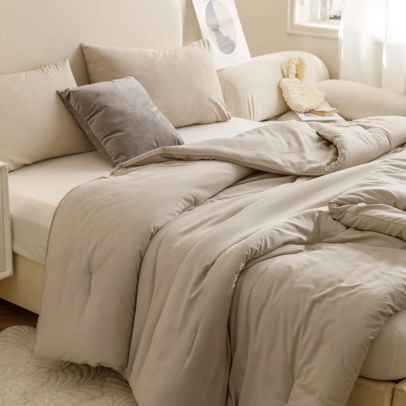 ROSGONIA Oatmeal Comforter Set Twin- 1 Comforter & 1 Pillowcase- Farmhouse Twin Comforter Set for Women and Men- Reversible Soft Warm Lightweight Microfiber Comforter for All Season