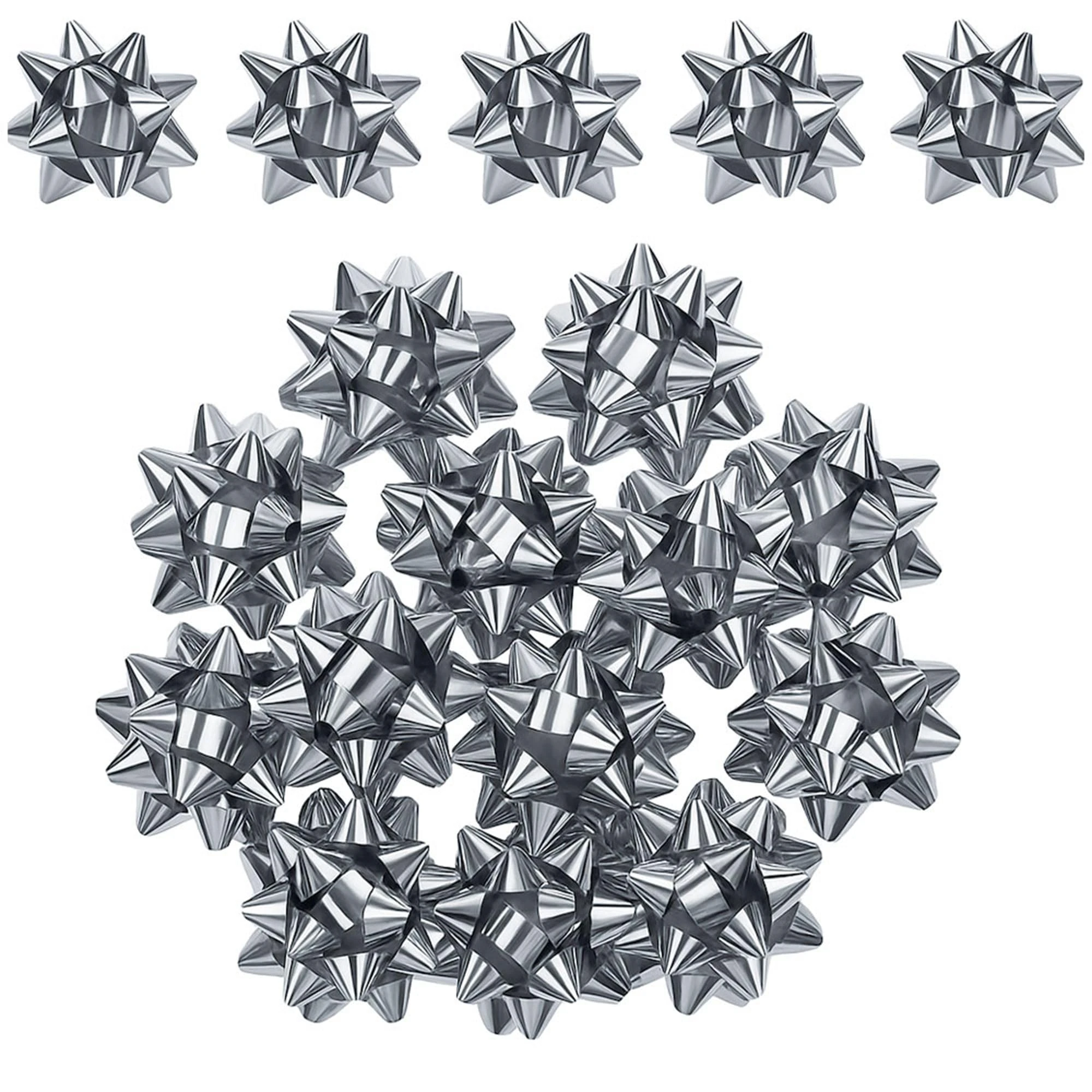 ANGIX 20 x Silver Metallic Gift Bows Self Adhesive Present Decorative Beautiful Bows For Christmas, New Year And Party.