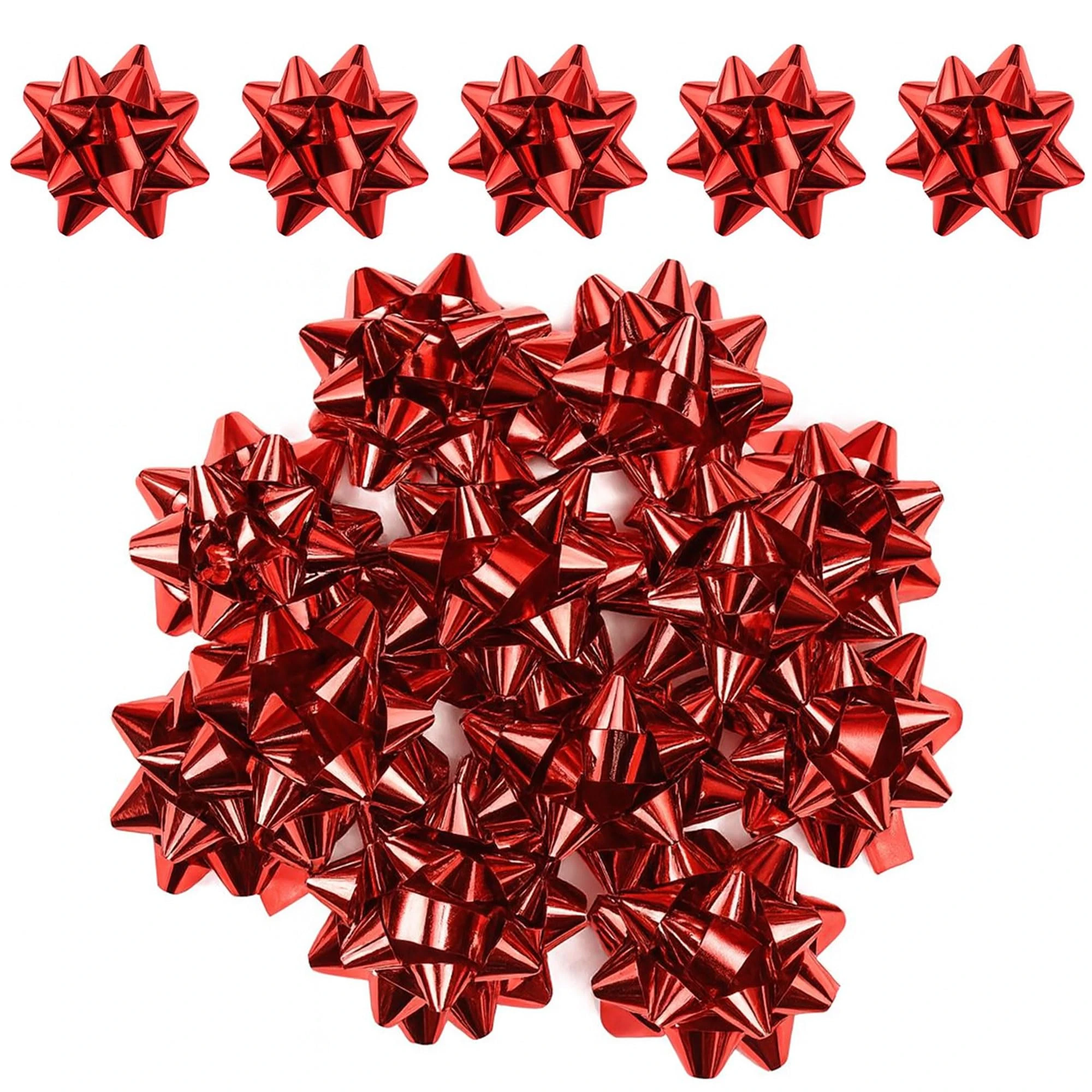 ANGIX 20 x Red Metallic Gift Bows Self Adhesive Decorative Beautiful Gift Wrapping Pull Bows For Christmas, New Year & Party Presents