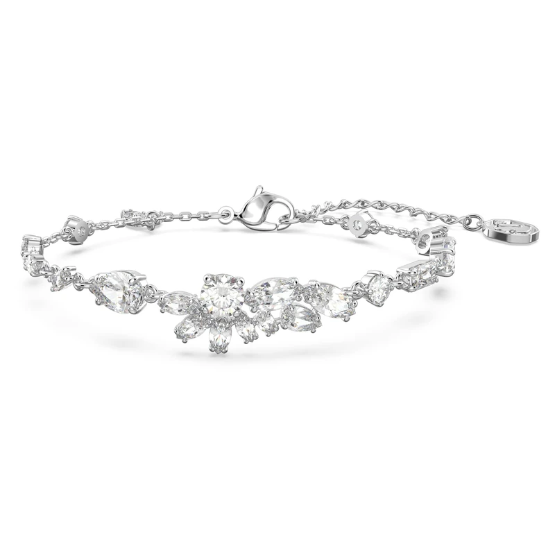 Swarovski Gema bracelet, Mixed cuts, Flower, White, Rhodium plated