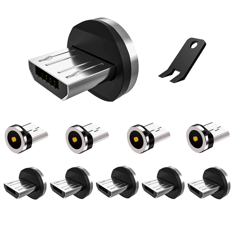 Boffdock 10Pcs 1-Pin Magnetic Connector Tips Head for Micro USB Android Devices with 1 Contact Points - Image 1