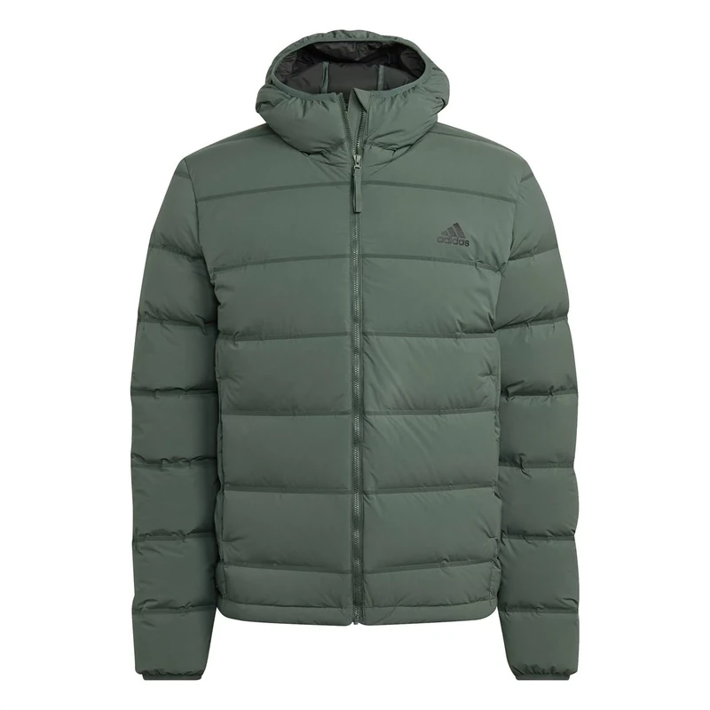 adidas HG8717 Men's Helionic Stretch Hooded Down Jacket, Green Oxide, S