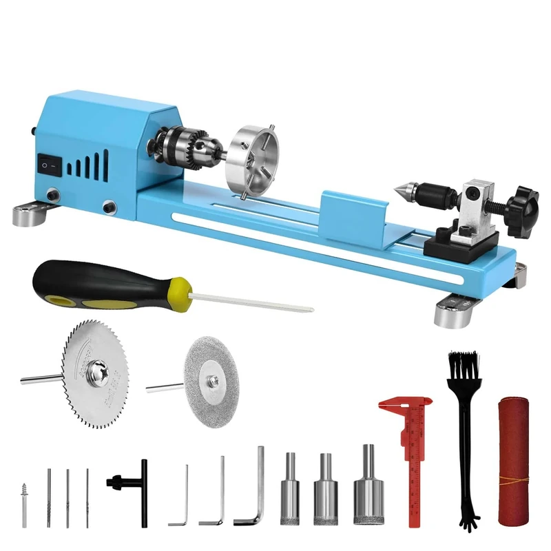 Winbomgo Mini Wood Lathe, Multipurpose Lathe Machine, Milling Lathe, Cutting, Polishing, Professional Table, Top Lathe Tool Kit